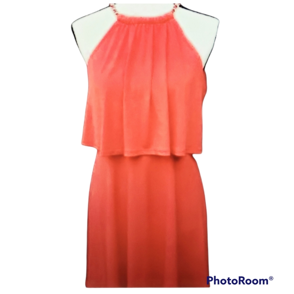 JESSICA SIMPSON - Orange Draped Gold Chain Halter Top Size 4